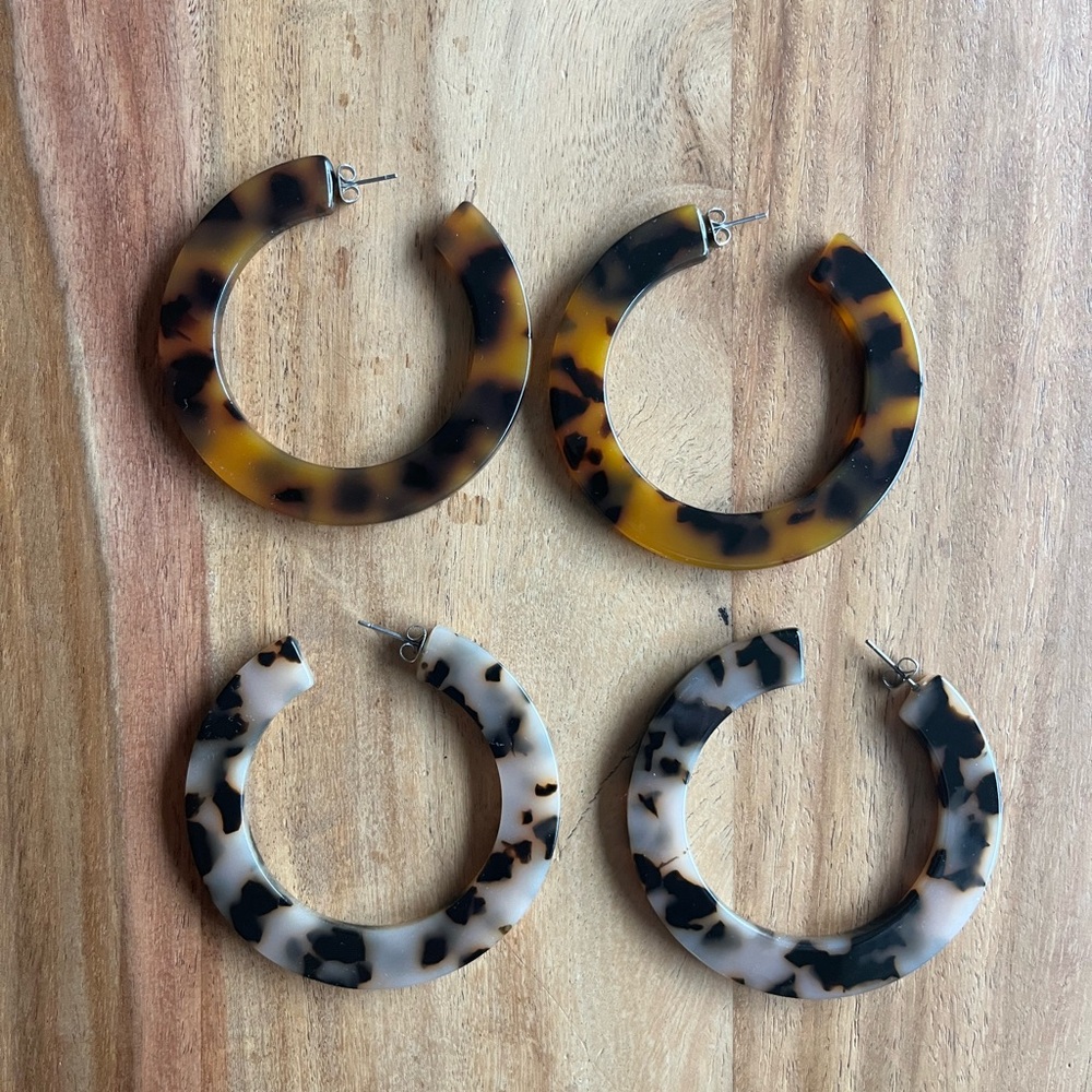 Tortoise Shell Acetate Hoop Earrings Set